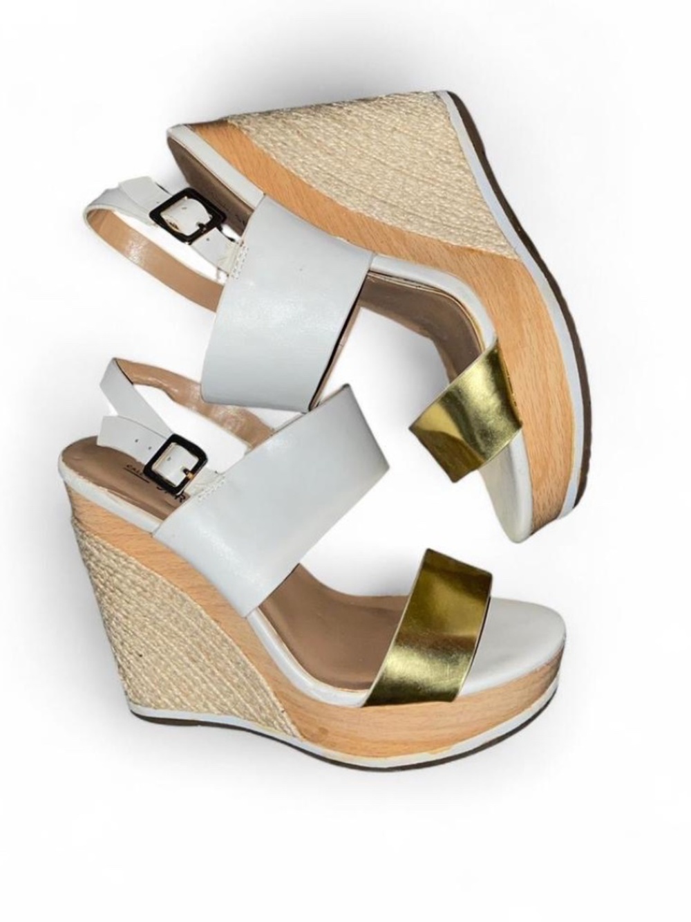 Gold and White Wedge Heels